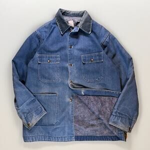 Vintage JC Penny Big Mac Denim Chore Jacket Men's XL Blanket Lined Distressed